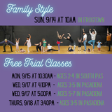 September Happenings -Family Style and Free Trial Classes