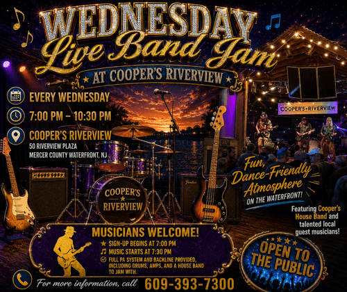 Open Band Jam - Wednesdays at Cooper's! 7pm Fun Dance Vibe on the Waterfront at Cooper's PA, Full Backline Provided